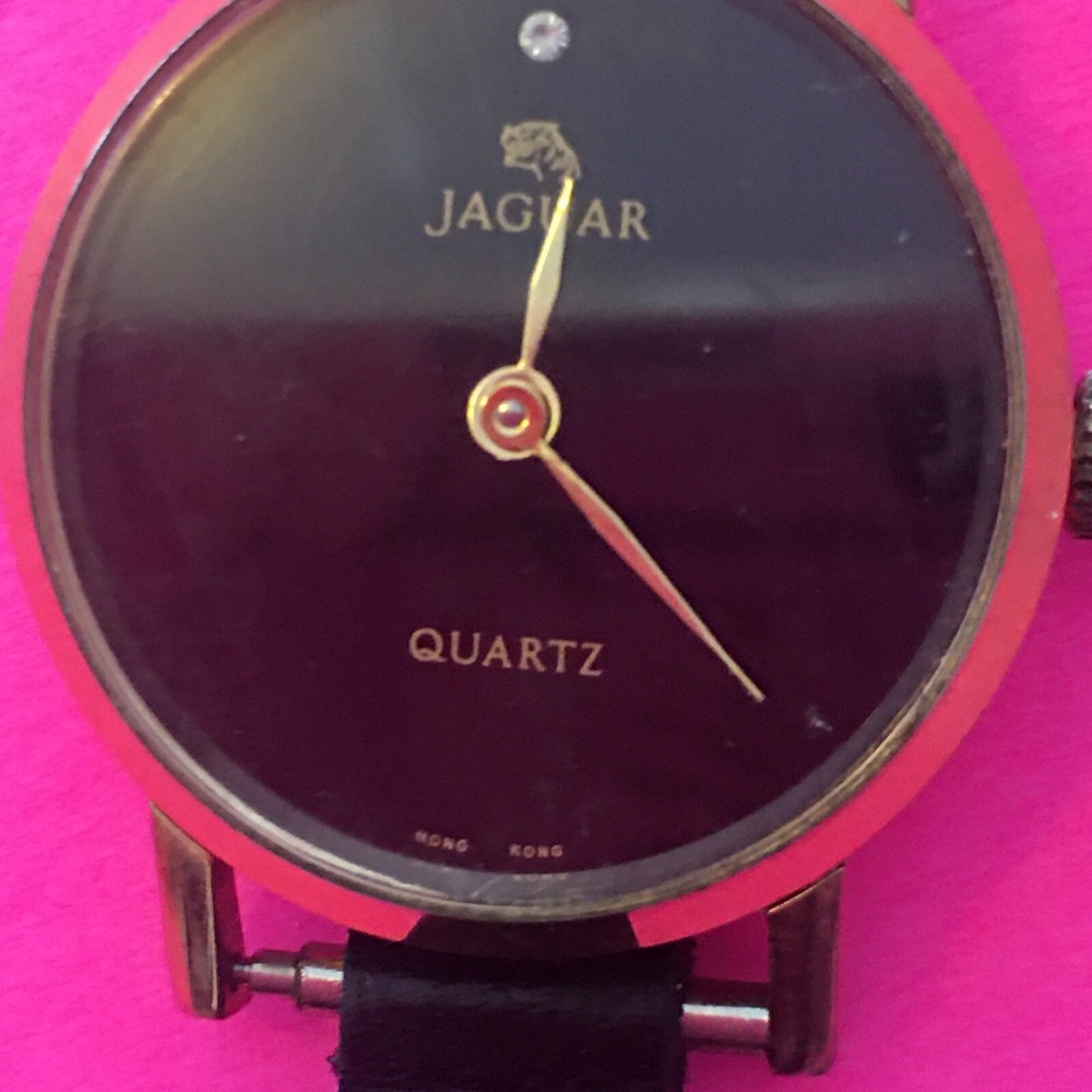 Vintage Jaguar Ladies Watch black panther diamond gold tone
